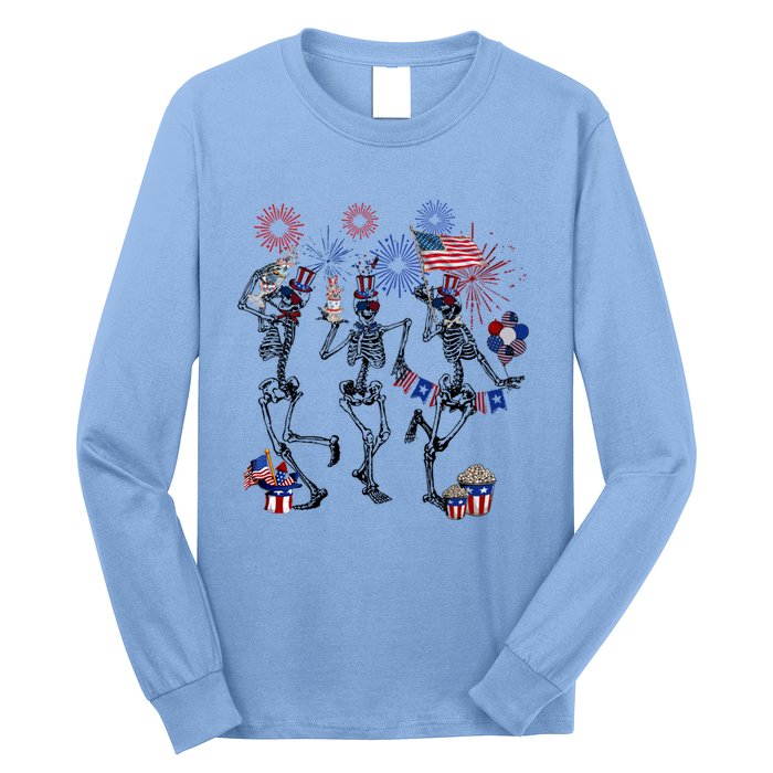 4th Of July Skellies Dancing Skeleton American Flag Great Gift Long Sleeve Shirt