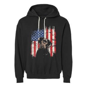 4th Of July Labrador American Flag Patriotic Chocolate Lab Garment-Dyed Fleece Hoodie