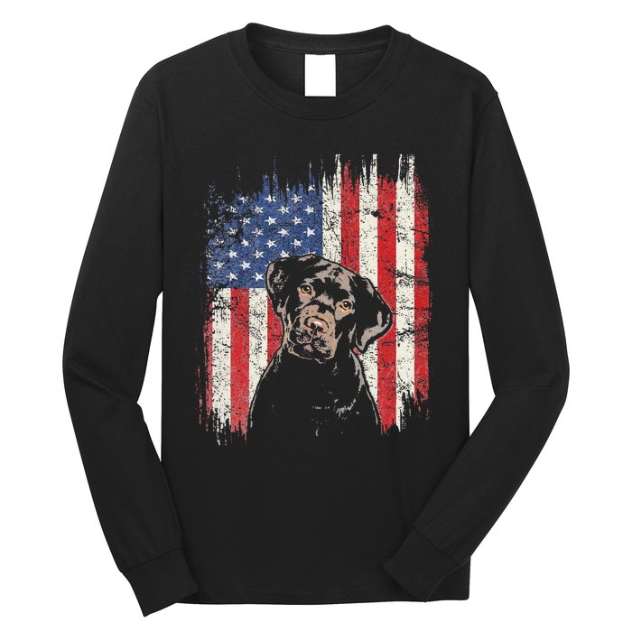 4th Of July Labrador American Flag Patriotic Chocolate Lab Long Sleeve Shirt