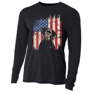 4th Of July Labrador American Flag Patriotic Chocolate Lab Cooling Performance Long Sleeve Crew