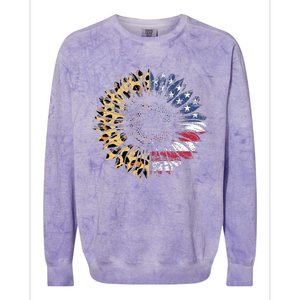 4th Of July Sunflower American Flag Leopard Funny Women Kids Colorblast Crewneck Sweatshirt