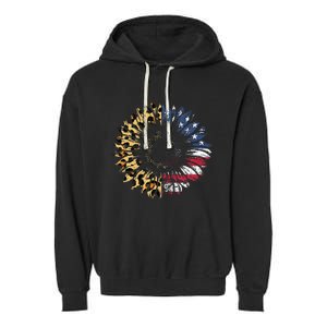 4th Of July Sunflower American Flag Leopard Funny Women Kids Garment-Dyed Fleece Hoodie