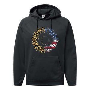 4th Of July Sunflower American Flag Leopard Funny Women Kids Performance Fleece Hoodie