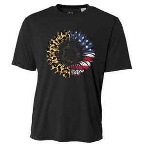 4th Of July Sunflower American Flag Leopard Funny Women Kids Cooling Performance Crew T-Shirt