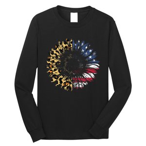 4th Of July Sunflower American Flag Leopard Funny Women Kids Long Sleeve Shirt