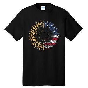 4th Of July Sunflower American Flag Leopard Funny Women Kids Tall T-Shirt