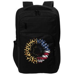 4th Of July Sunflower American Flag Leopard Funny Women Kids Impact Tech Backpack