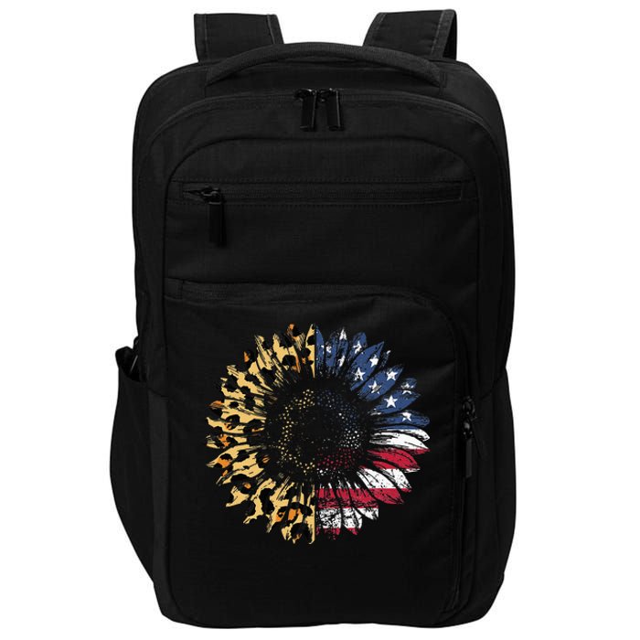 4th Of July Sunflower American Flag Leopard Funny Women Kids Impact Tech Backpack