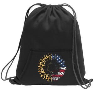 4th Of July Sunflower American Flag Leopard Funny Women Kids Sweatshirt Cinch Pack Bag