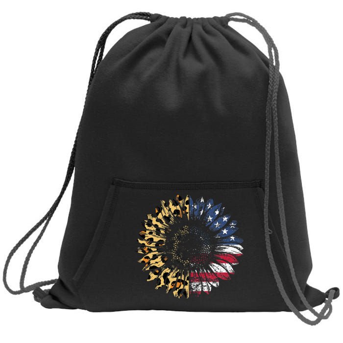 4th Of July Sunflower American Flag Leopard Funny Women Kids Sweatshirt Cinch Pack Bag