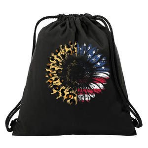 4th Of July Sunflower American Flag Leopard Funny Women Kids Drawstring Bag