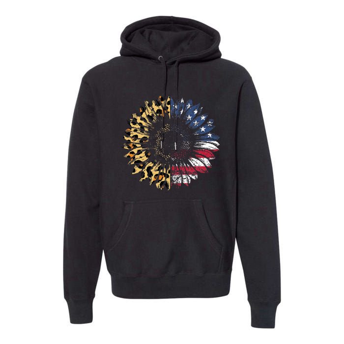 4th Of July Sunflower American Flag Leopard Funny Women Kids Premium Hoodie