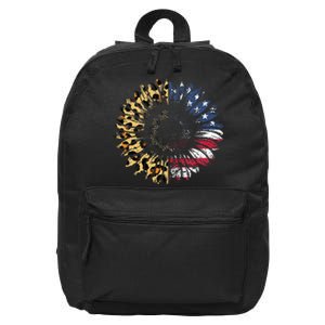 4th Of July Sunflower American Flag Leopard Funny Women Kids 16 in Basic Backpack