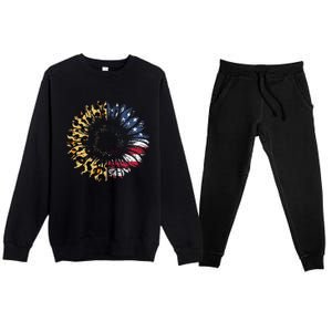 4th Of July Sunflower American Flag Leopard Funny Women Kids Premium Crewneck Sweatsuit Set