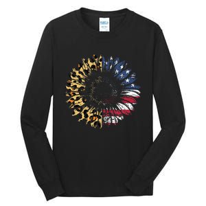 4th Of July Sunflower American Flag Leopard Funny Women Kids Tall Long Sleeve T-Shirt