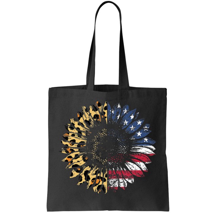 4th Of July Sunflower American Flag Leopard Funny Women Kids Tote Bag