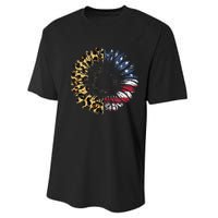 4th Of July Sunflower American Flag Leopard Funny Women Kids Performance Sprint T-Shirt