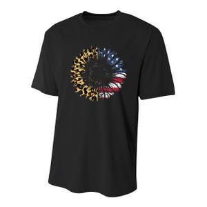 4th Of July Sunflower American Flag Leopard Funny Women Kids Youth Performance Sprint T-Shirt