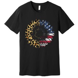 4th Of July Sunflower American Flag Leopard Funny Women Kids Premium T-Shirt