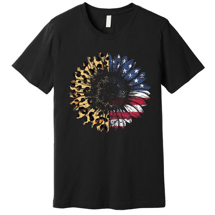 4th Of July Sunflower American Flag Leopard Funny Women Kids Premium T-Shirt