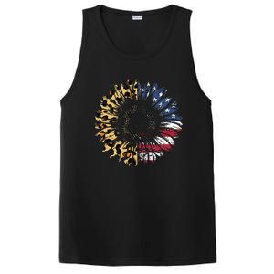 4th Of July Sunflower American Flag Leopard Funny Women Kids PosiCharge Competitor Tank