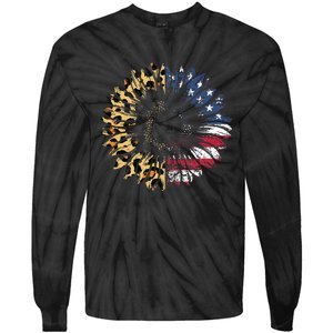 4th Of July Sunflower American Flag Leopard Funny Women Kids Tie-Dye Long Sleeve Shirt