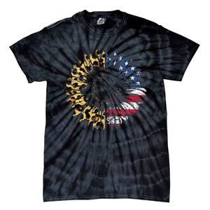 4th Of July Sunflower American Flag Leopard Funny Women Kids Tie-Dye T-Shirt