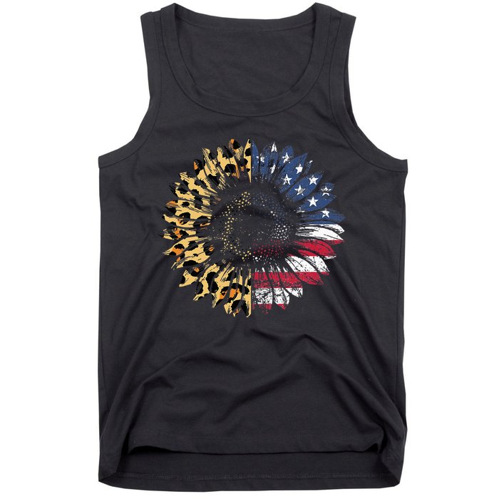 4th Of July Sunflower American Flag Leopard Funny Women Kids Tank Top