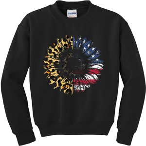 4th Of July Sunflower American Flag Leopard Funny Women Kids Kids Sweatshirt