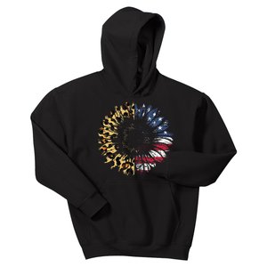 4th Of July Sunflower American Flag Leopard Funny Women Kids Kids Hoodie