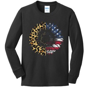 4th Of July Sunflower American Flag Leopard Funny Women Kids Kids Long Sleeve Shirt