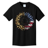 4th Of July Sunflower American Flag Leopard Funny Women Kids Kids T-Shirt