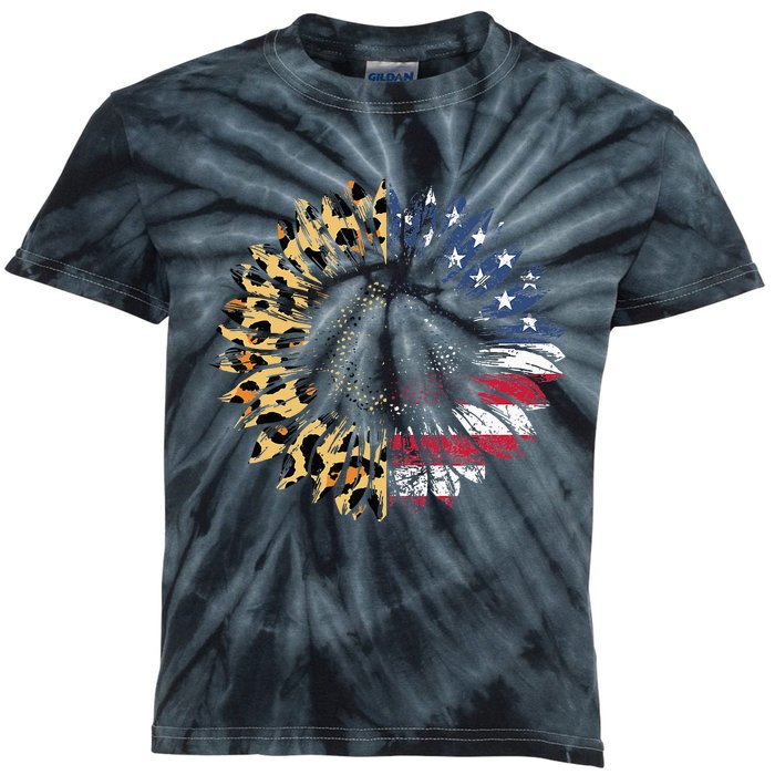 4th Of July Sunflower American Flag Leopard Funny Women Kids Kids Tie-Dye T-Shirt