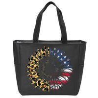 4th Of July Sunflower American Flag Leopard Funny Women Kids Zip Tote Bag