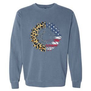 4th Of July Sunflower American Flag Leopard Funny Women Kids Garment-Dyed Sweatshirt