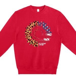 4th Of July Sunflower American Flag Leopard Funny Women Kids Premium Crewneck Sweatshirt