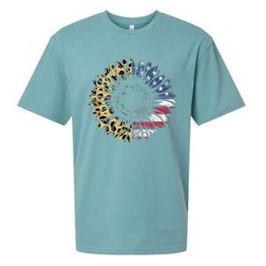 4th Of July Sunflower American Flag Leopard Funny Women Kids Sueded Cloud Jersey T-Shirt