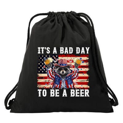4th Of July Its A Bad Day To Be A Beer_ Funny Racoon Drawstring Bag
