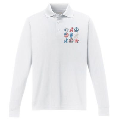 4th Of July Smiley Peace Freedom Independence Day Performance Long Sleeve Polo