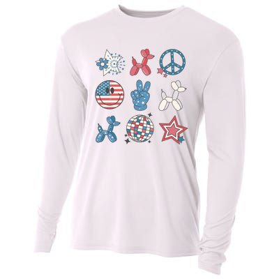 4th Of July Smiley Peace Freedom Independence Day Cooling Performance Long Sleeve Crew