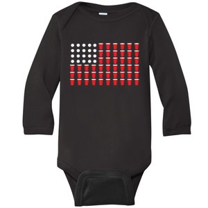 4th Of July Gift Beer Pong American Flag Drinking Baby Long Sleeve Bodysuit