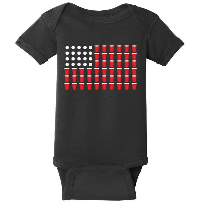 4th Of July Gift Beer Pong American Flag Drinking Baby Bodysuit