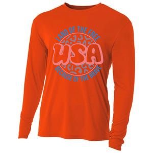 4th Of July Land Of The Free Because Of The Brave Usa Gift Cooling Performance Long Sleeve Crew