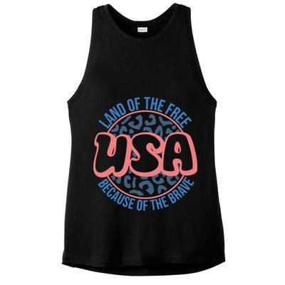 4th Of July Land Of The Free Because Of The Brave Usa Gift Ladies PosiCharge Tri-Blend Wicking Tank