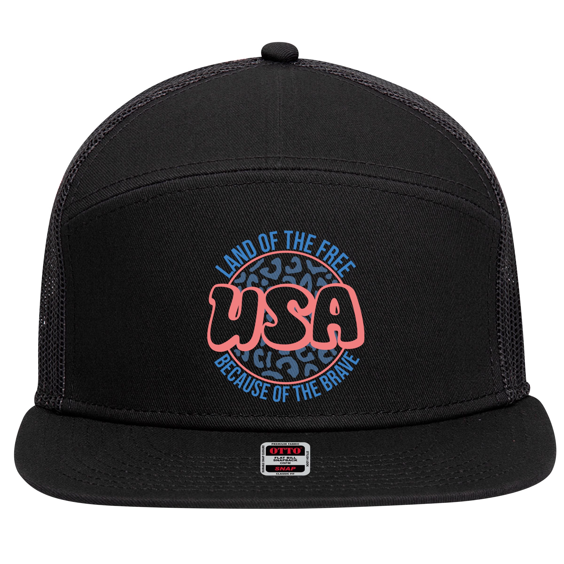 4th Of July Land Of The Free Because Of The Brave Usa Gift 7 Panel Mesh Trucker Snapback Hat