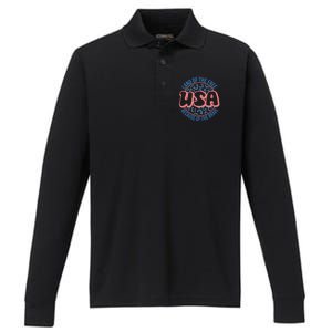 4th Of July Land Of The Free Because Of The Brave Usa Gift Performance Long Sleeve Polo