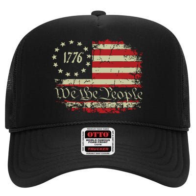 4th Of July Shirts We The People 1776 Usa Flag High Crown Mesh Back Trucker Hat