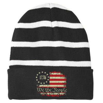 4th Of July Shirts We The People 1776 Usa Flag Striped Beanie with Solid Band