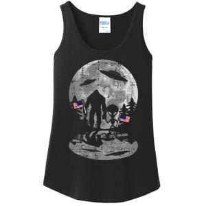 4th of July Bigfoot Alien UFO Funny Patriotic Ladies Essential Tank