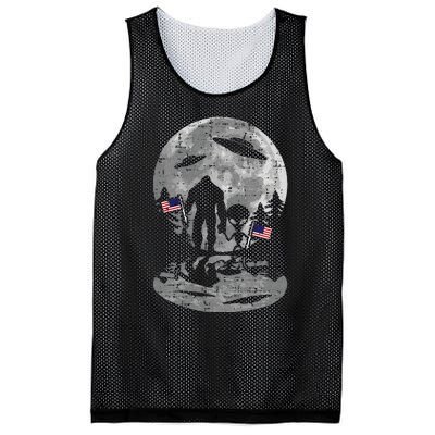 4th of July Bigfoot Alien UFO Funny Patriotic Mesh Reversible Basketball Jersey Tank